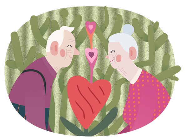Old Couple on date Illustration