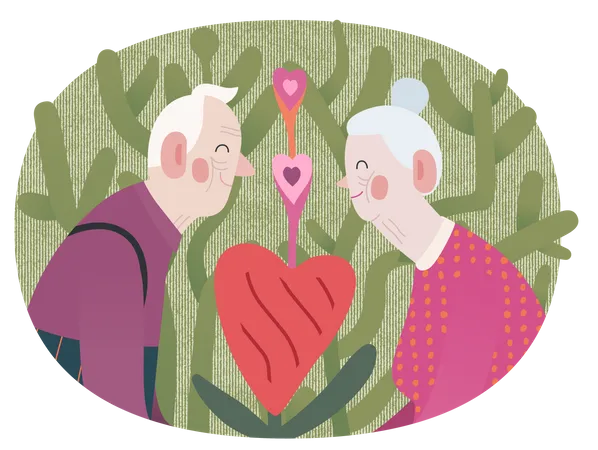 Old Couple on date Illustration