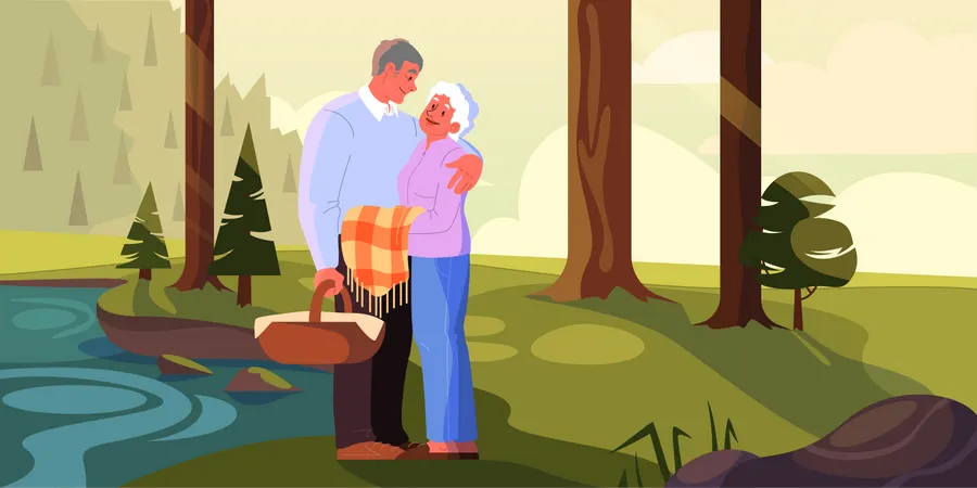 Old couple on picnic  Illustration