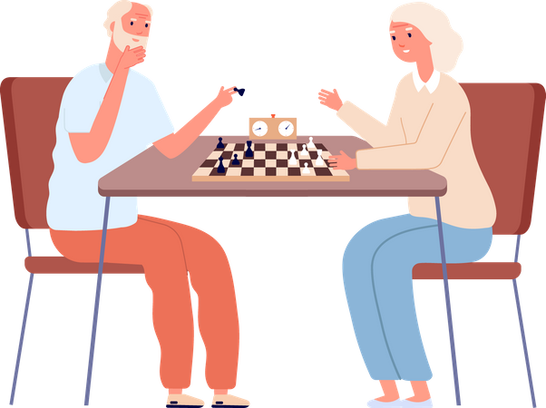 Old couple playing chess  Illustration