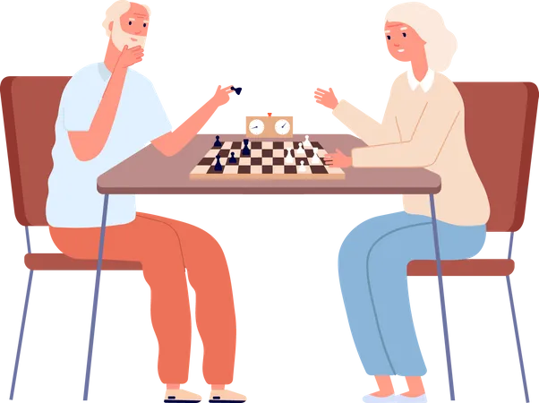 Old couple playing chess  Illustration