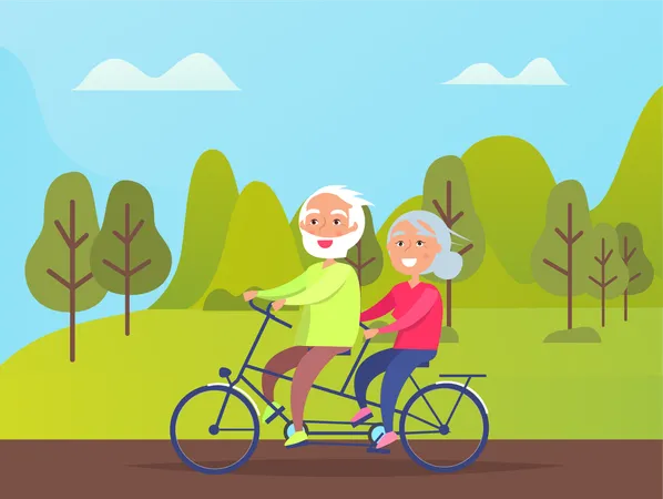 Old couple riding cycle  Illustration