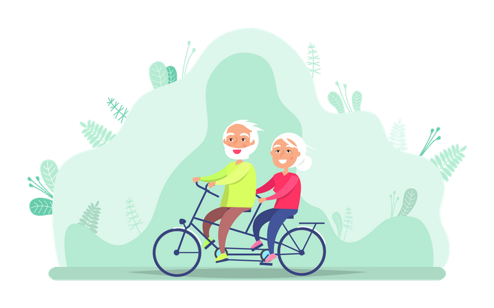 Old couple riding cycle  Illustration