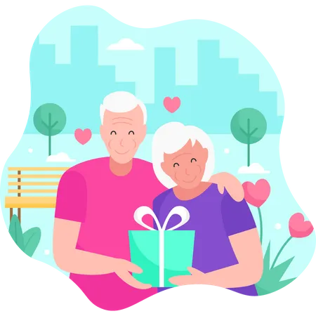 Old couple sharing gifts Illustration