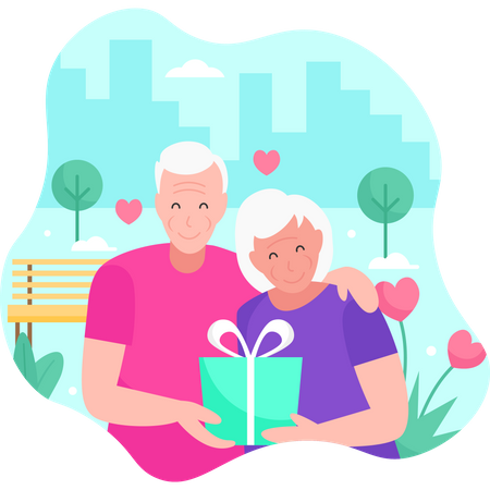 Old couple sharing gifts  Illustration