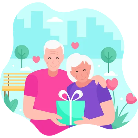 Old couple sharing gifts  Illustration