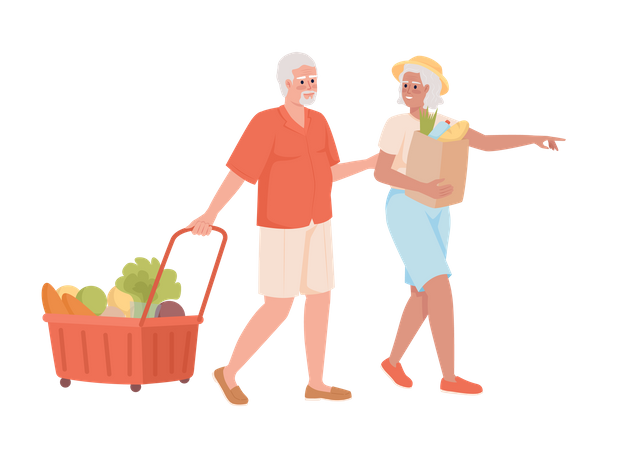 Old couple shopping together  Illustration