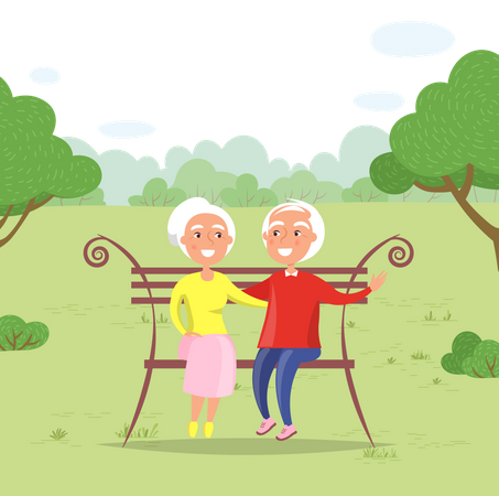 Old couple sitting in park  Illustration