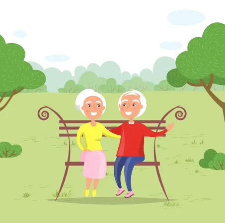 Old couple sitting in park  Illustration