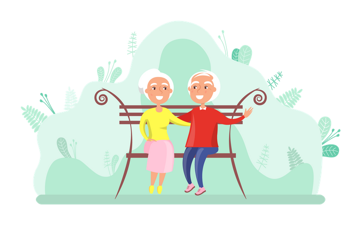 Old couple sitting on bench in park  イラスト