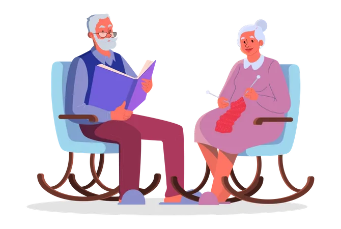Old couple spending time together Illustration