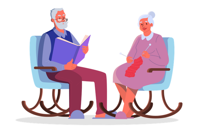 Old couple spending time together  Illustration