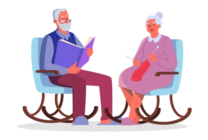 Old couple spending time together  Illustration