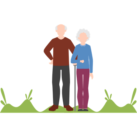 Old couple standing at park Illustration