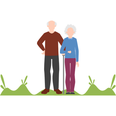 Old couple standing at park  Illustration