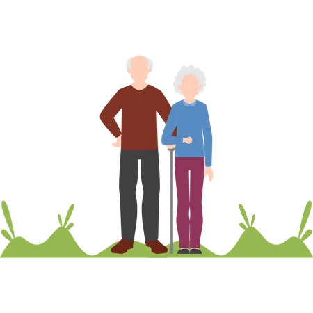 Old couple standing at park  Illustration