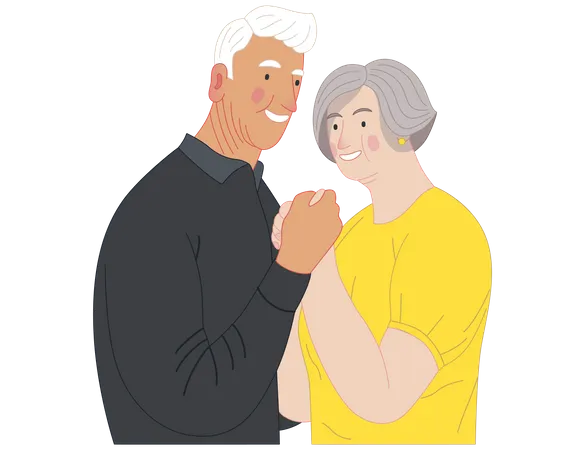 Old Couple Standing Embraced Together Holding their Hands  Illustration