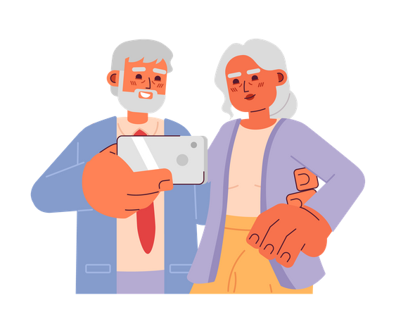 Old couple taking selfie  Illustration