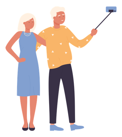 Old couple taking selfie  Illustration