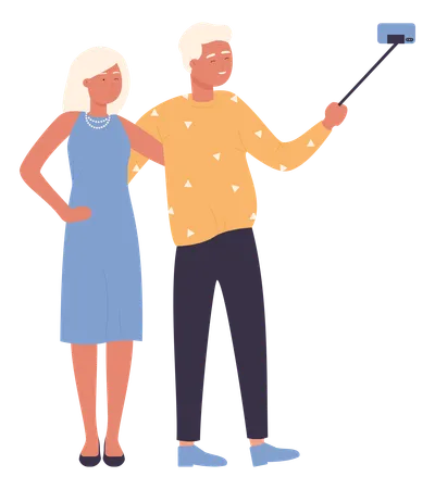 Old couple taking selfie  Illustration