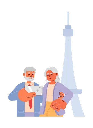 Old couple taking selfie on vacation  Illustration