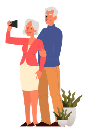 Old couple taking selfie together  Illustration