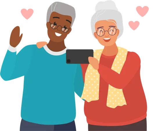 Old couple talking on video call  Illustration