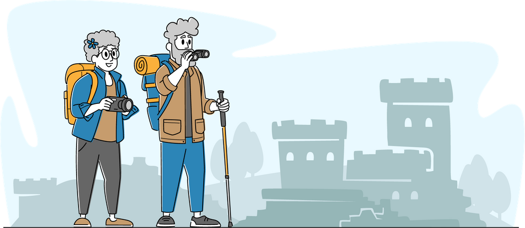 Old couple travelling together  Illustration