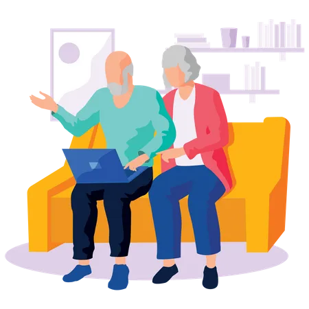 Old couple using laptop  Illustration