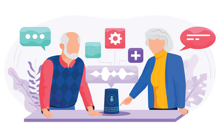 Old couple using smart speaker Illustration