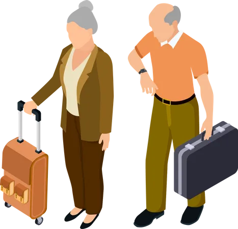 Old couple waiting for flight Illustration