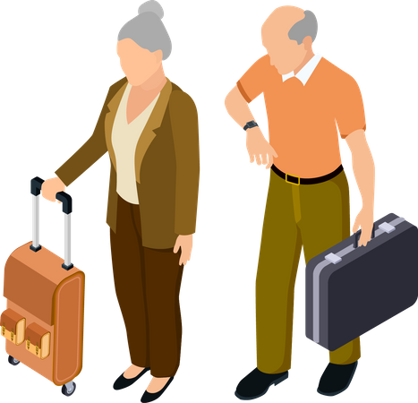 Old couple waiting for flight  Illustration