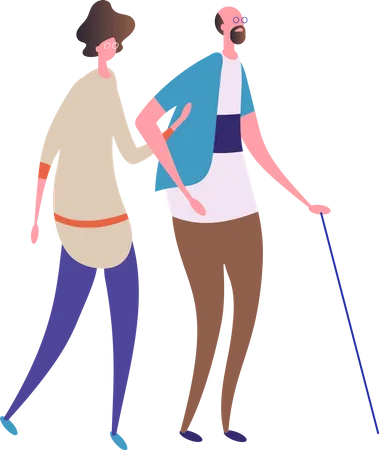 Old couple walking together  Illustration