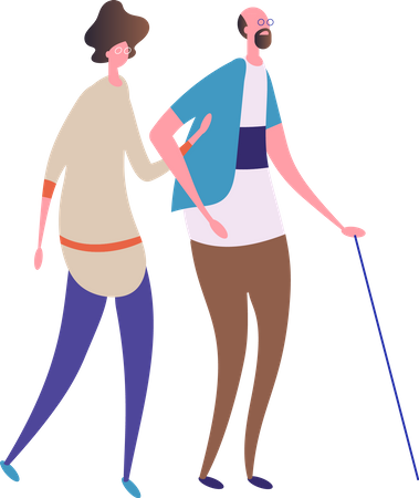 Old couple walking together  Illustration