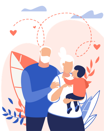 Old couple with Grandson Illustration