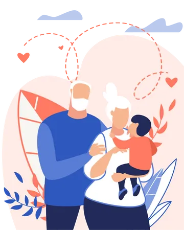 Old couple with Grandson Illustration