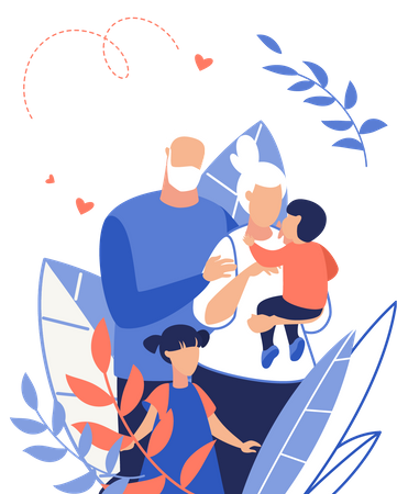 Old couple with Grandson and Grand Daughter Illustration