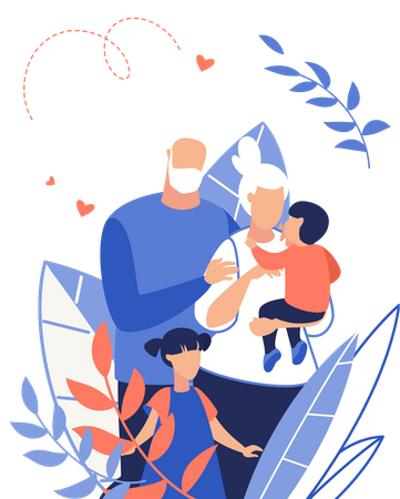 Old couple with Grandson and Grand Daughter  Illustration