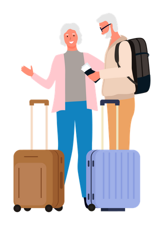 Old couple with luggage Illustration