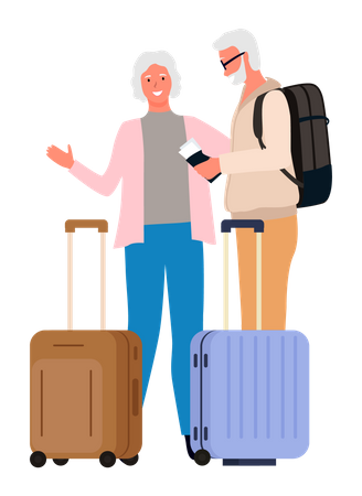 Old couple with luggage  Illustration