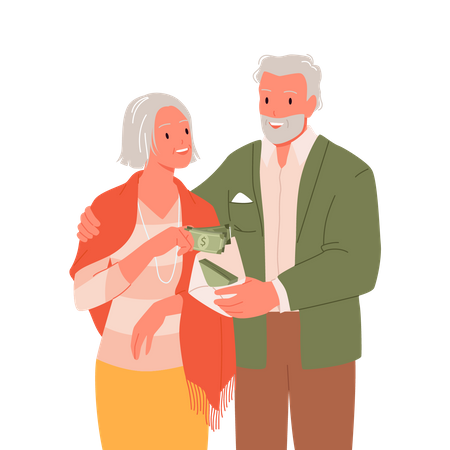 Old couple with pension money  Illustration