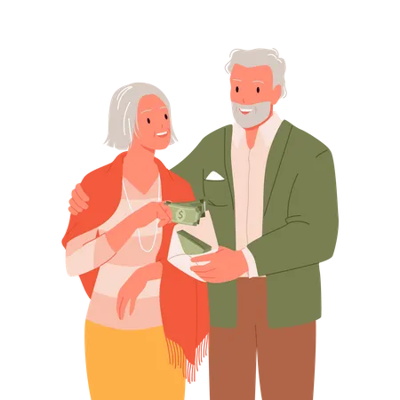 Old couple with pension money  Illustration
