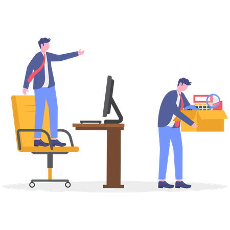 Old employee gets fire from office  Illustration