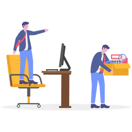 Old employee gets fire from office  Illustration
