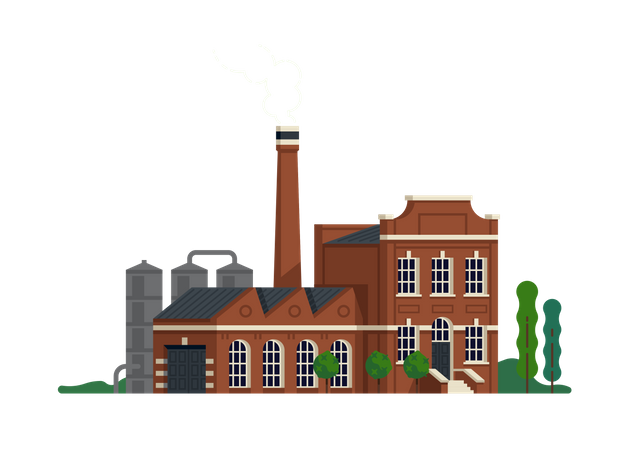 Old factory plant with chimney  Illustration