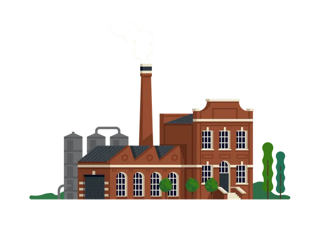 Old factory plant with chimney  Illustration