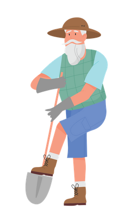 Old farmer holding shovel  Illustration