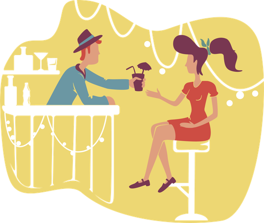 Old fashioned elegant lady and cool stylish barman  Illustration