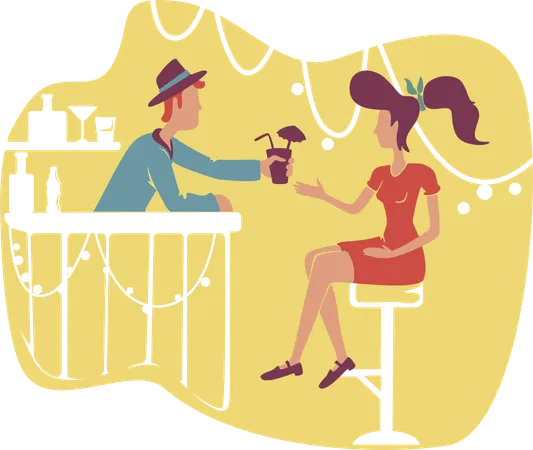 Old fashioned elegant lady and cool stylish barman  Illustration