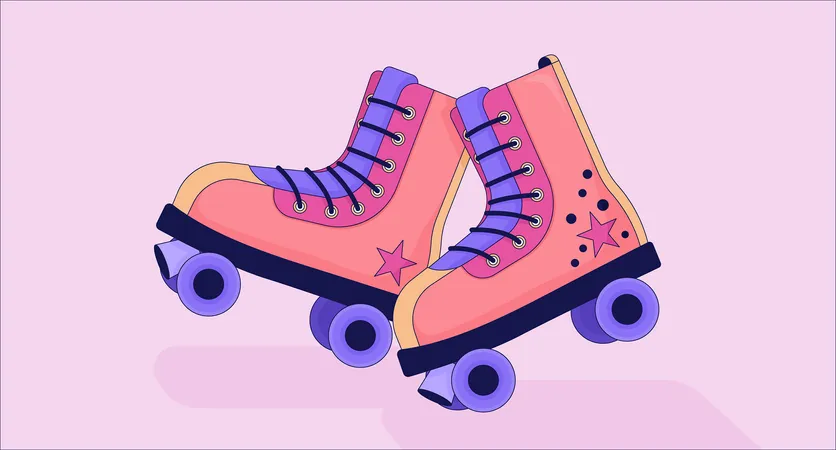 Old Fashioned Roller Skates Lofi Wallpaper Summertime Leisure Activities Rollerskates Vintage 2 D Objects Cartoon Flat Illustration Entertainment Chill Vector Art Lo Fi Aesthetic Colorful Background Illustration